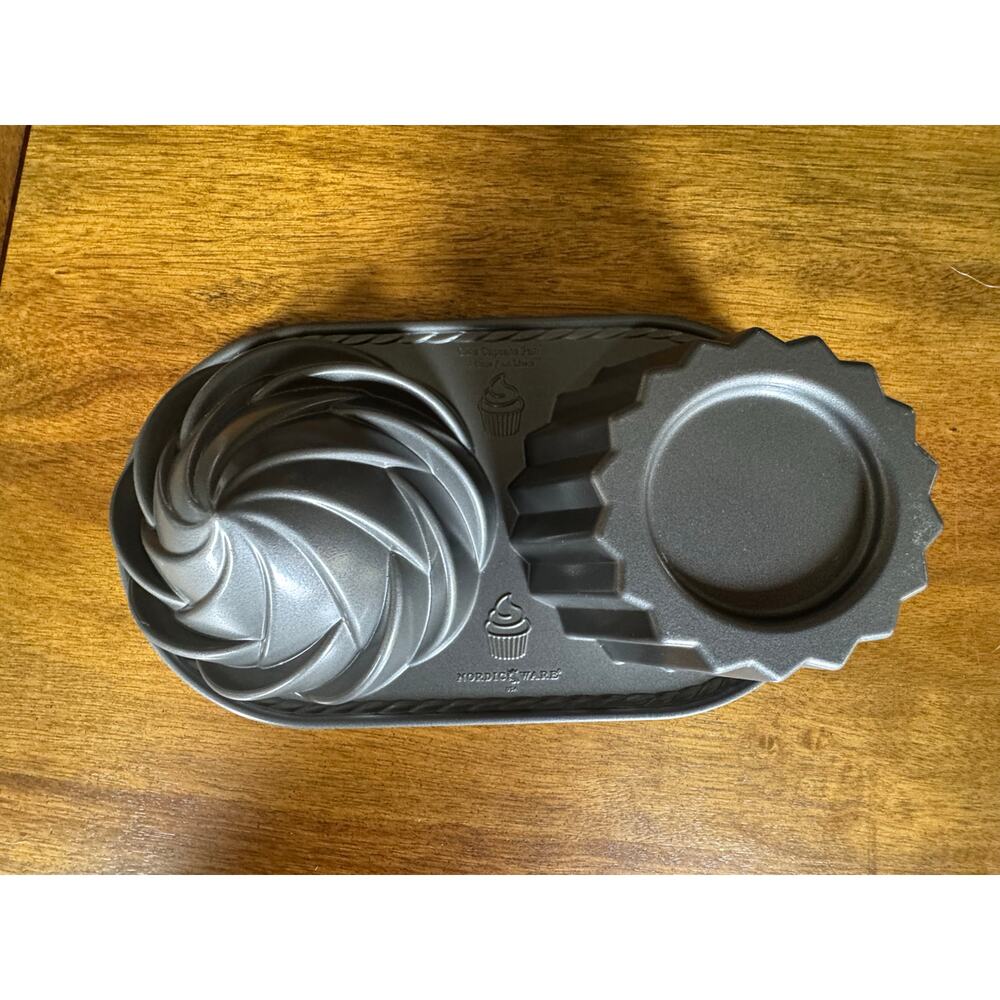Nordic Ware Cute Cupcake Pan Swirl & Fluted 2 Cavity Bundt Nonstick Bakeware - Picture 3 of 9